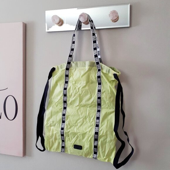 NWT UGG lime green, black & silver logo parachute convertible backpack tote bag - Picture 12 of 12